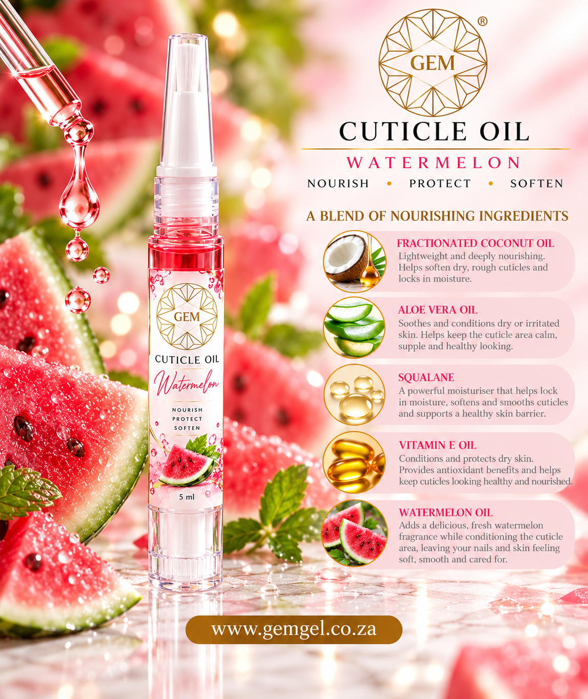 GEM Cuticle Oil – Watermelon 5ml - Image 2